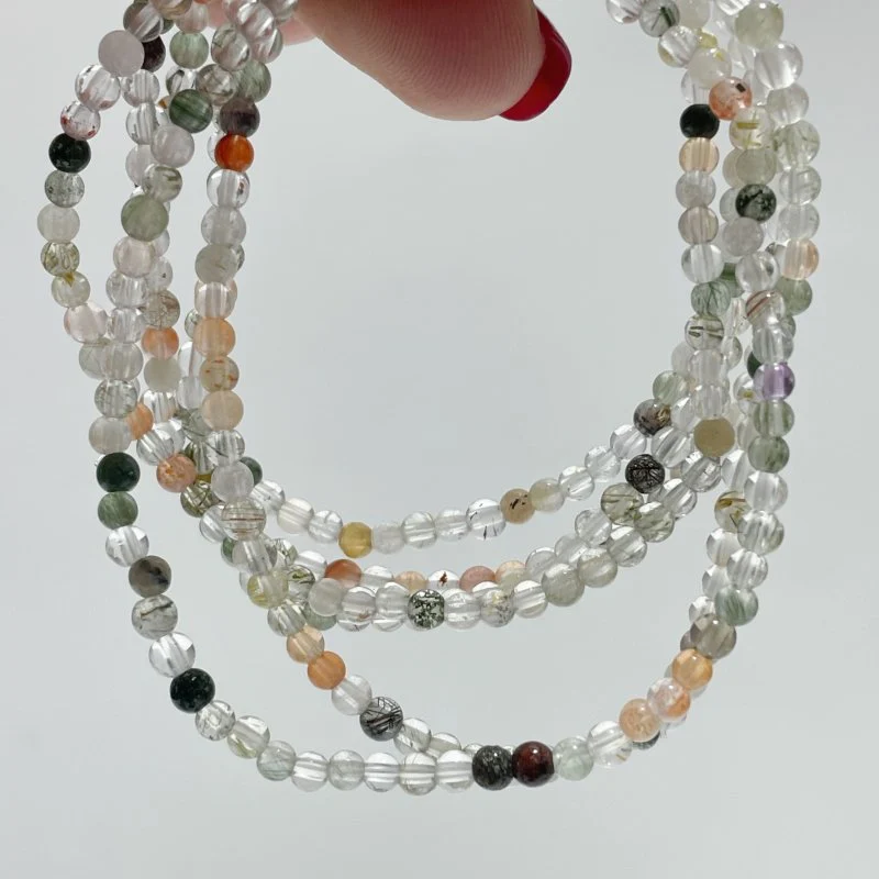 0.16in(4mm) Multi-gem Beads Bracelet Wholesale Rutile Amethyst Rabbit Hair Quartz Mixed Clear Quartz - Image 4