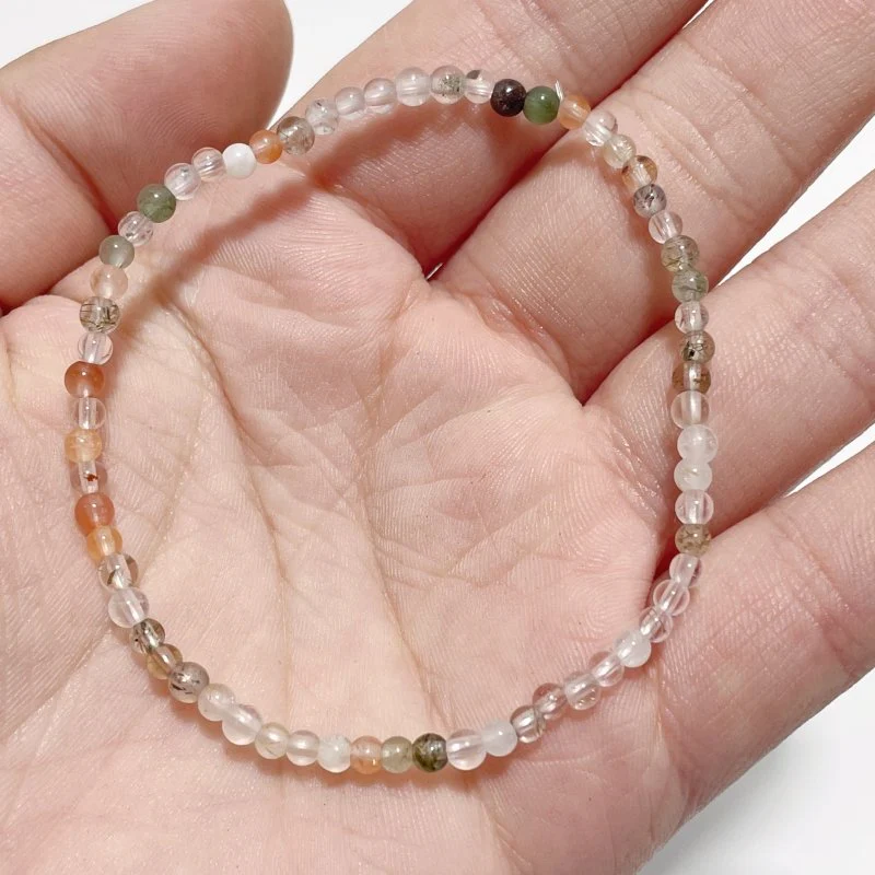 0.16in(4mm) Multi-gem Beads Bracelet Wholesale Rutile Amethyst Rabbit Hair Quartz Mixed Clear Quartz - Image 5