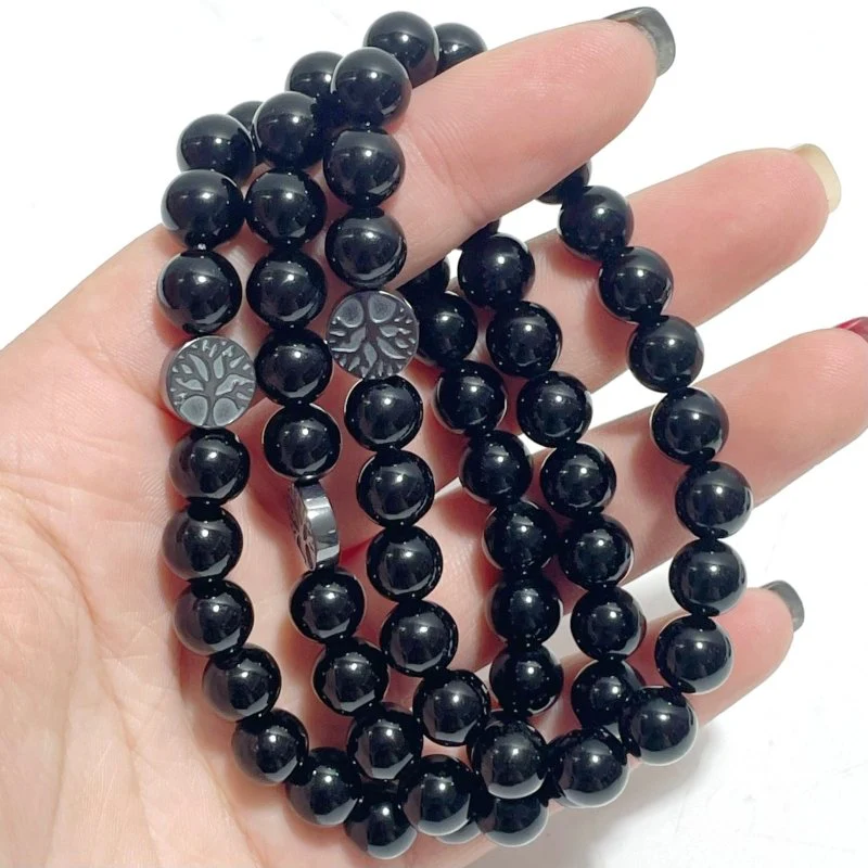 0.31in Obsidian Mixed Hematite Tree of Life Bracelet Wholesale
