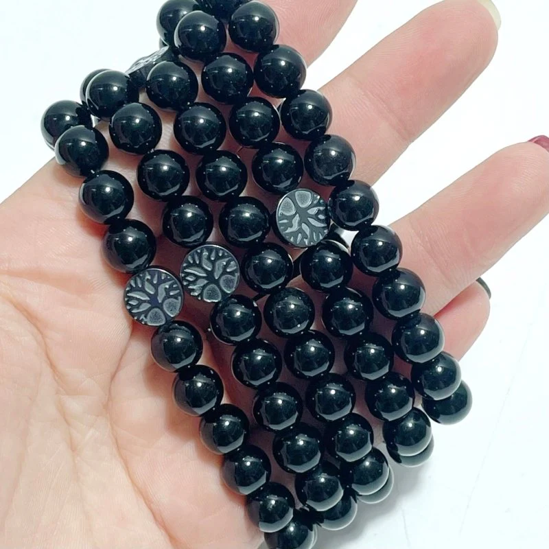 0.31in Obsidian Mixed Hematite Tree of Life Bracelet Wholesale - Image 2