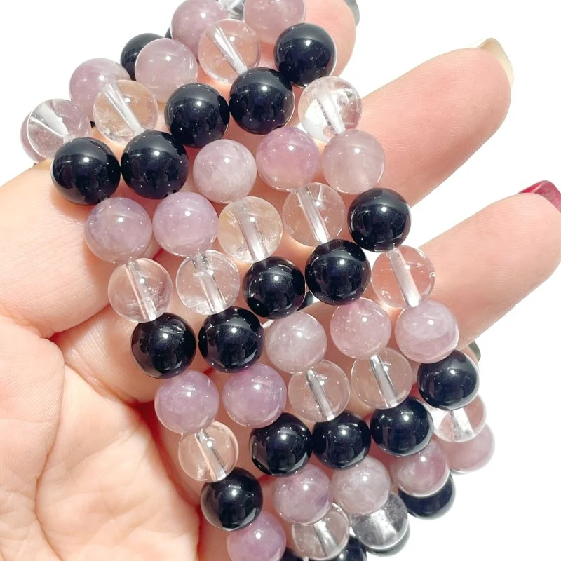 0.31in Purple Rose Quartz Clear Quartz Mixed Obsidian Bracelet Wholesale