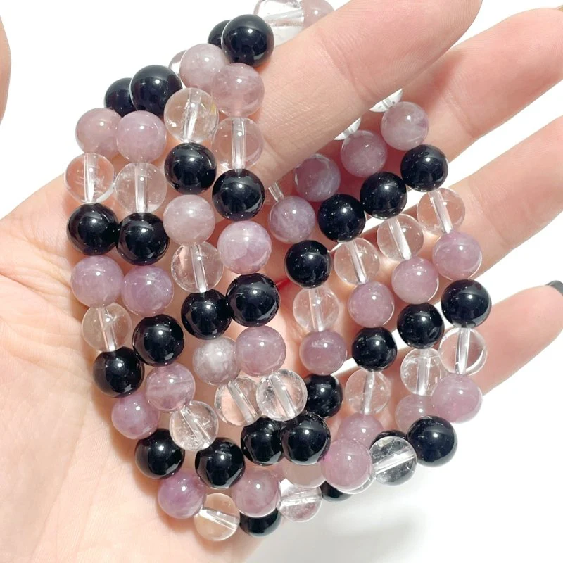 0.31in Purple Rose Quartz Clear Quartz Mixed Obsidian Bracelet Wholesale - Image 3