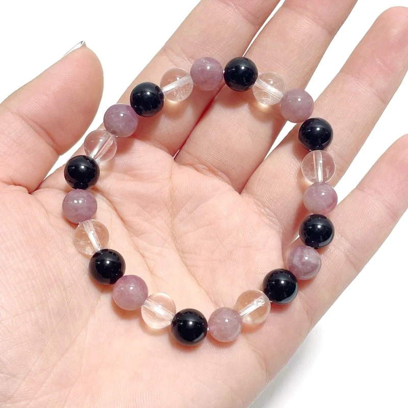 0.31in Purple Rose Quartz Clear Quartz Mixed Obsidian Bracelet Wholesale - Image 4