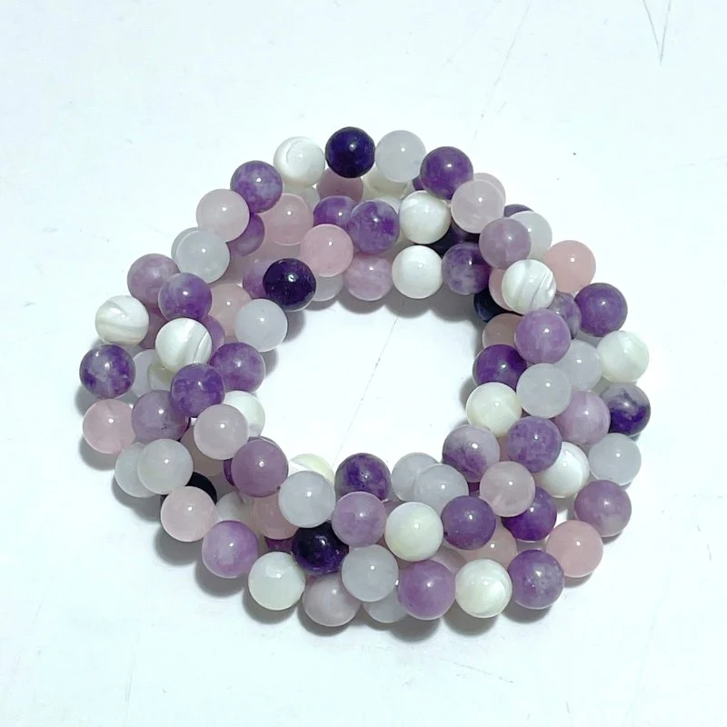 0.31in Rose Quartz Lepidolite Moonstone Mixed Mother of Pearl Bracelet Wholesale