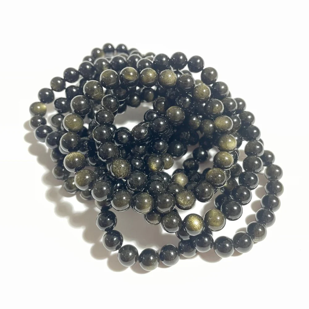 0.31in(8mm) Gold Sheen Obsidian Bracelet Wholesale - Image 2