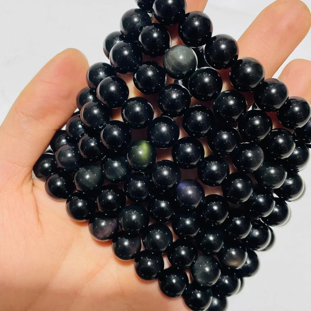 0.47in(12mm) High Quality Rainbow Cat Eye Obsidian Bracelet Wholesale - Image 2