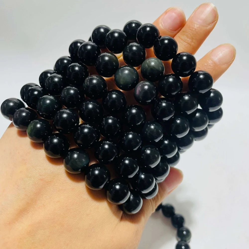 0.47in(12mm) High Quality Rainbow Cat Eye Obsidian Bracelet Wholesale - Image 3