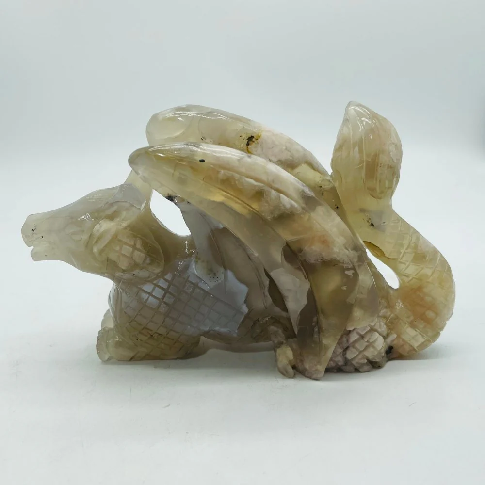 0.66kg Sakura Flower Agate Dragon Carving - Image 3