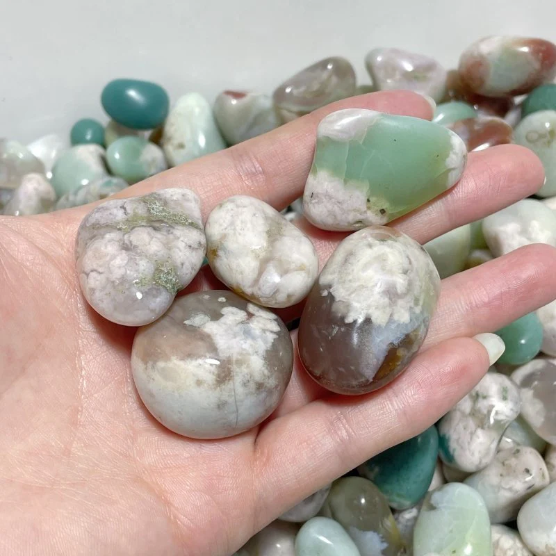 0.7-1.3in Green/White Flower Agate Tumbled Sakura Agate Wholesale - Image 2