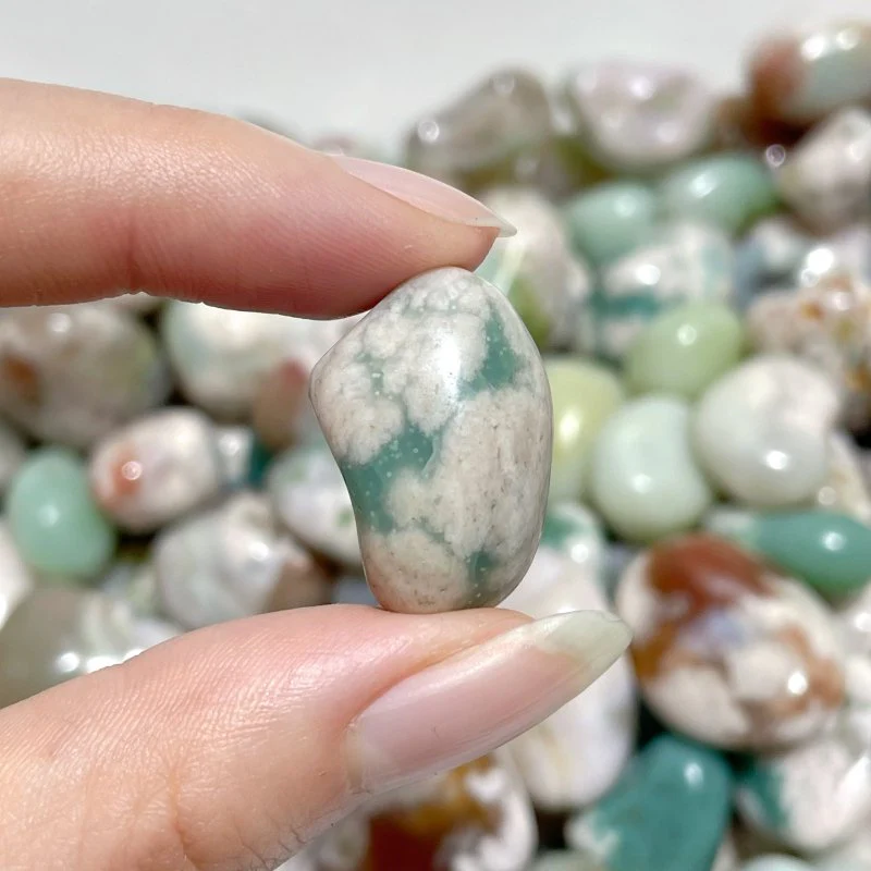 0.7-1.3in Green/White Flower Agate Tumbled Sakura Agate Wholesale - Image 3