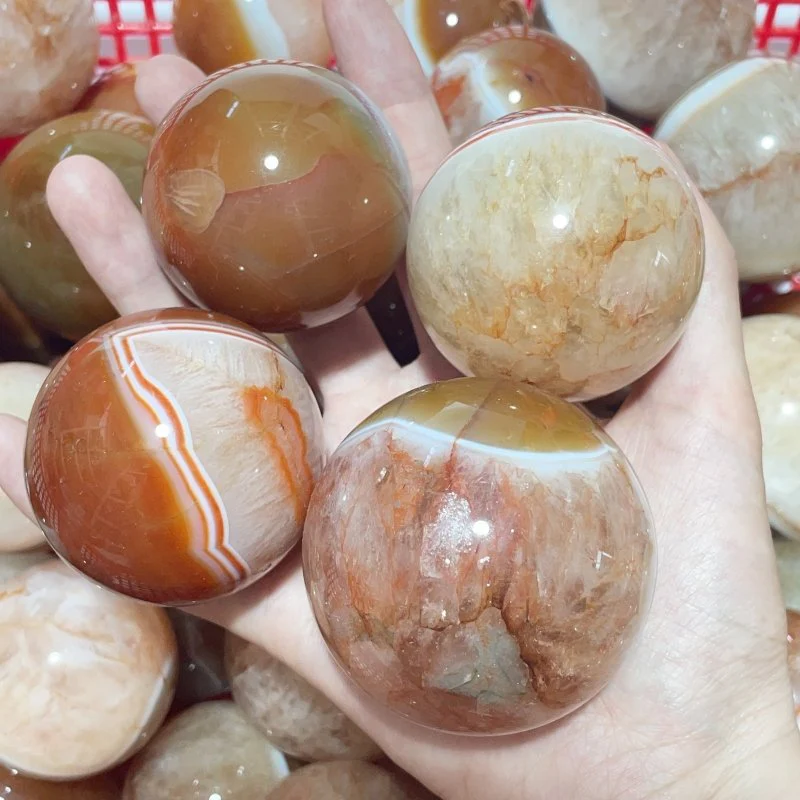 1.5-2.7in Carnelian Mixed Quartz Stripe Spheres Wholesale - Image 2