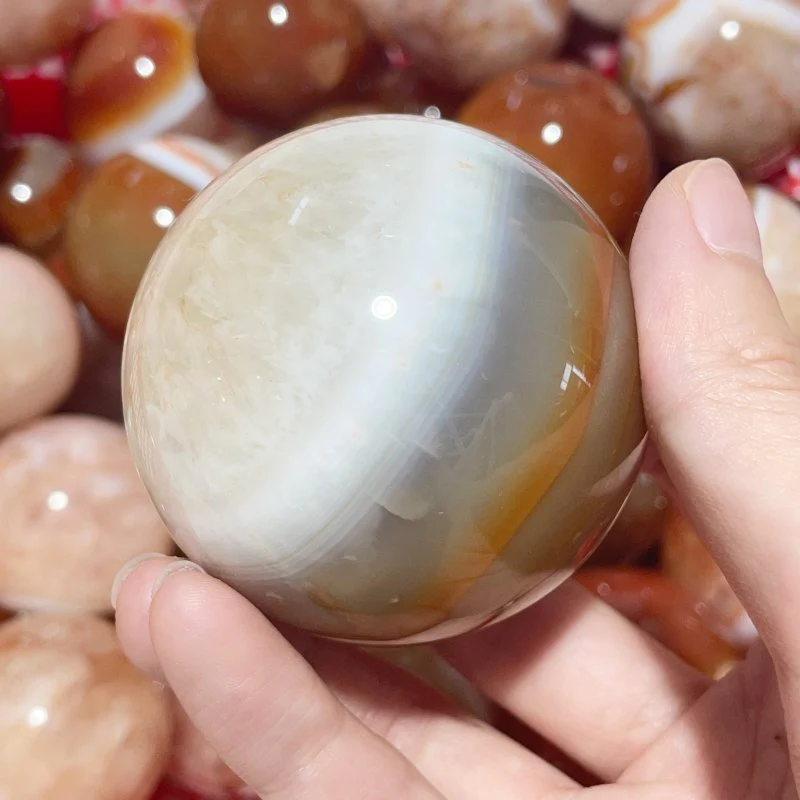 1.5-2.7in Carnelian Mixed Quartz Stripe Spheres Wholesale - Image 3