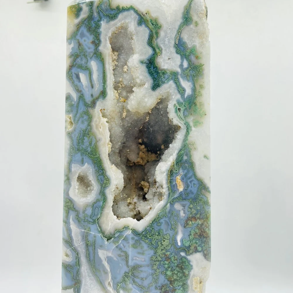13in Large Unique Druzy Moss Agate Tower - Image 4