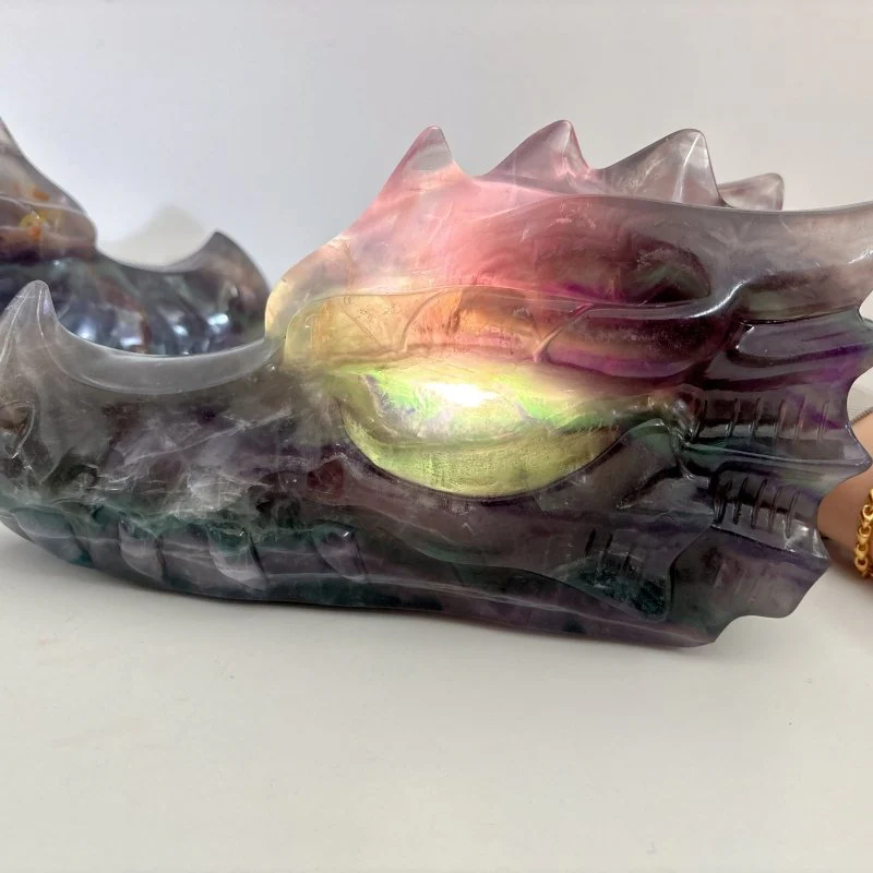 2 Pieces 10.5in Large Colorful Fluorite Dragon Head Carving - Image 3