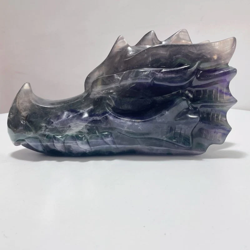 2 Pieces 10.5in Large Colorful Fluorite Dragon Head Carving - Image 4