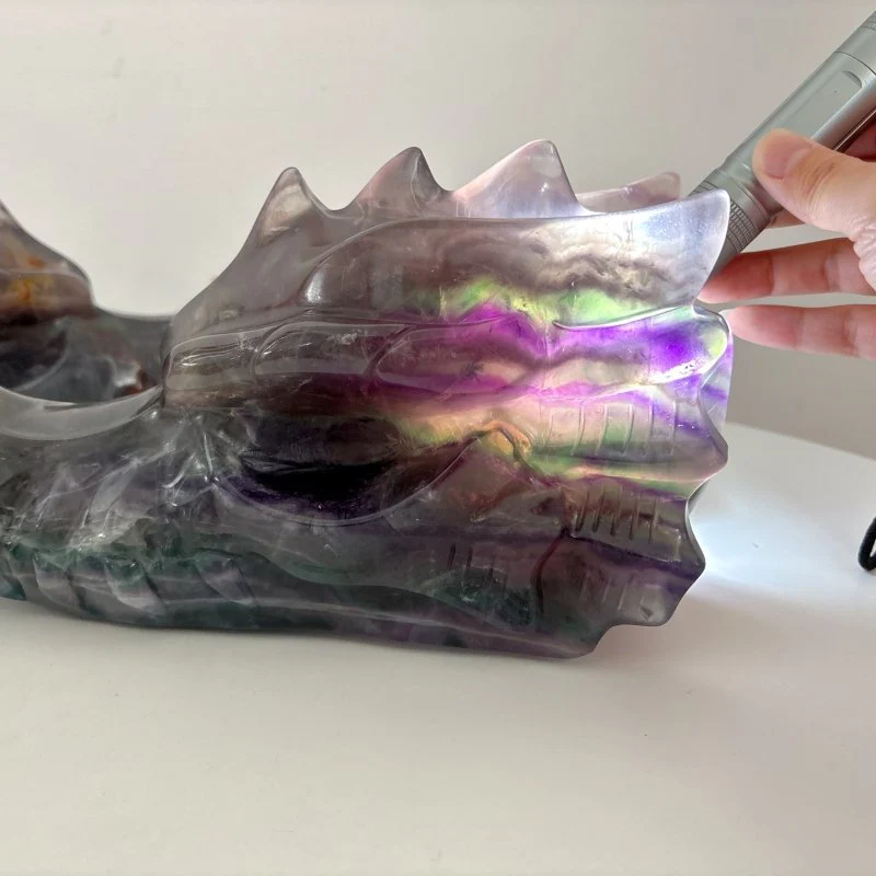 2 Pieces 10.5in Large Colorful Fluorite Dragon Head Carving - Image 5