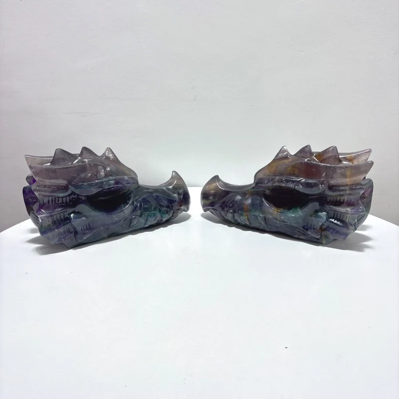 2 Pieces 10.5in Large Colorful Fluorite Dragon Head Carving - Image 7