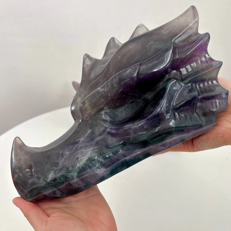 2 Pieces 10.5in Large Colorful Fluorite Dragon Head Carving - Image 8