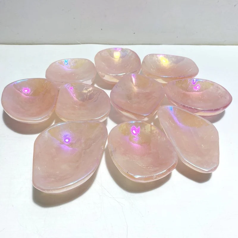10 Pieces Aura Rose Quartz Bowl Carving