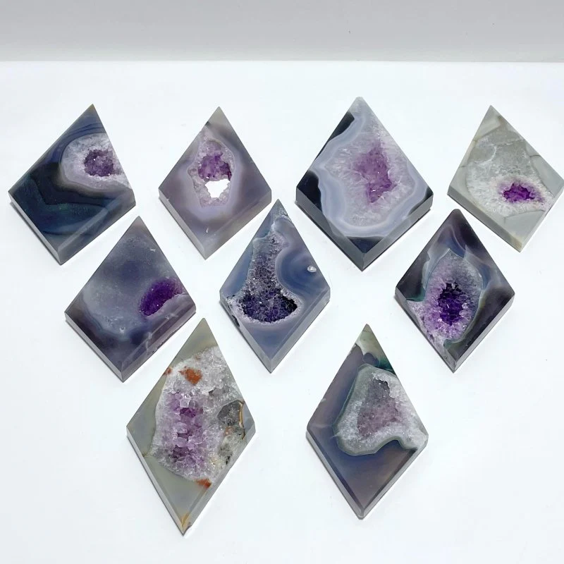 9 Pieces Beautiful Geode Druzy Agate Rhombus Shape
