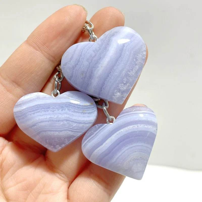10 Pieces Blue Lace Agate Heart Keychain - Image 3