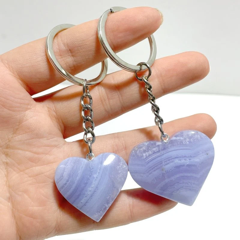 10 Pieces Blue Lace Agate Heart Keychain - Image 4