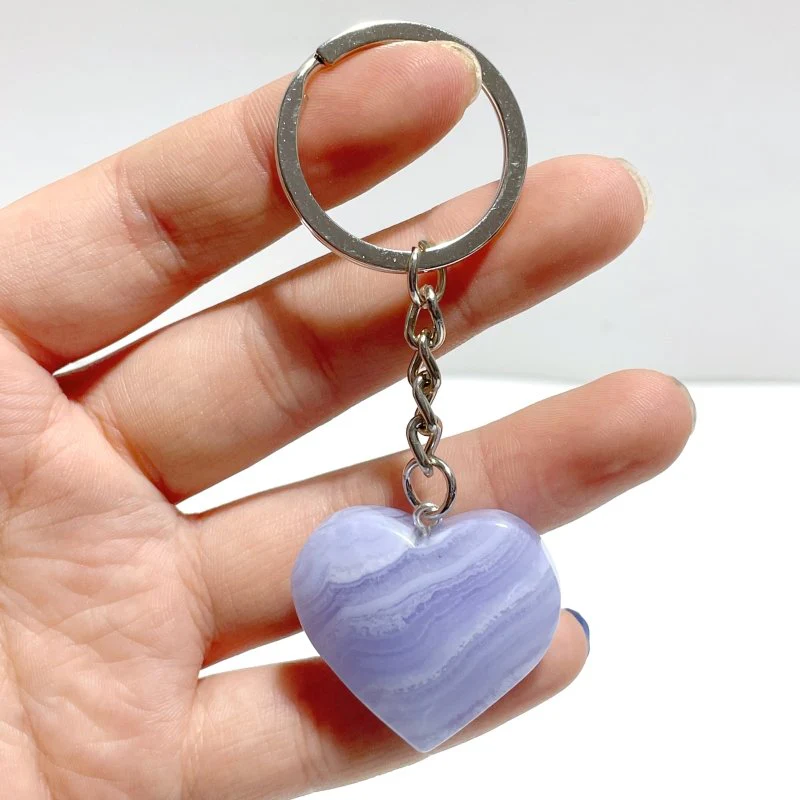 10 Pieces Blue Lace Agate Heart Keychain - Image 5