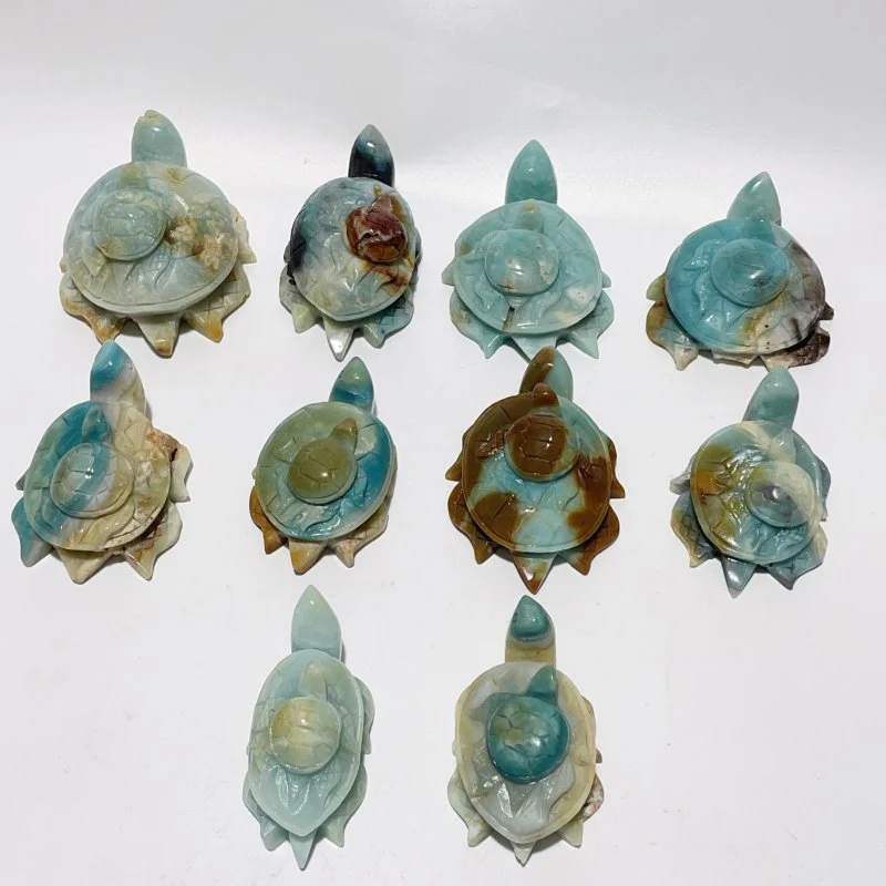 10 Pieces Caribbean Calcite Sea Turtle Mom And Son Carving