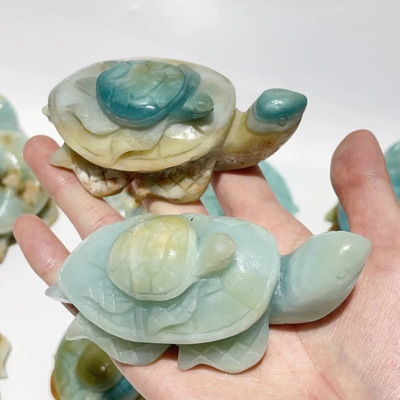 10 Pieces Caribbean Calcite Sea Turtle Mom And Son Carving - Image 3