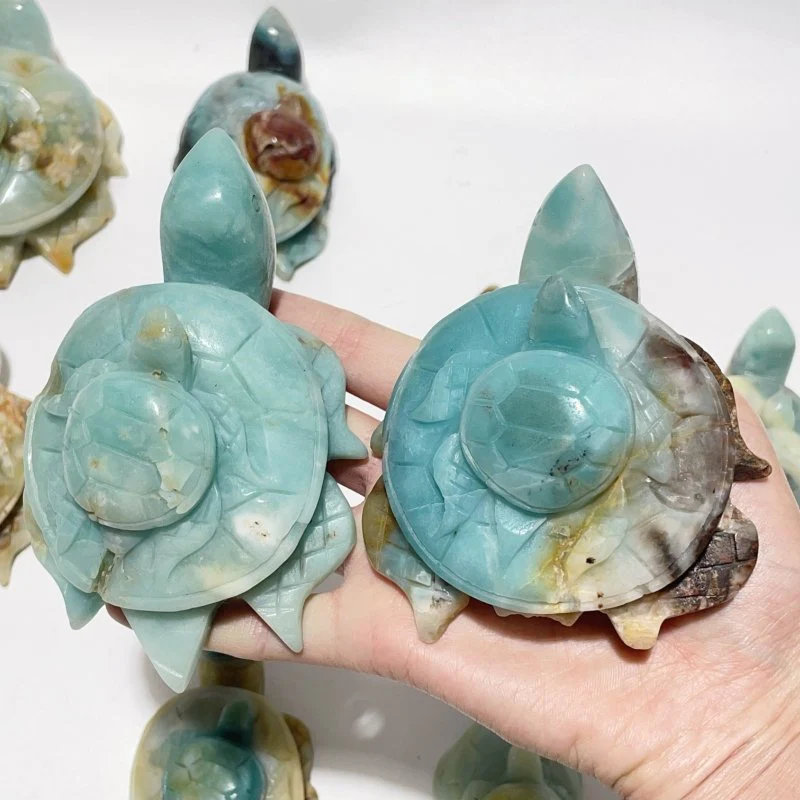10 Pieces Caribbean Calcite Sea Turtle Mom And Son Carving - Image 5