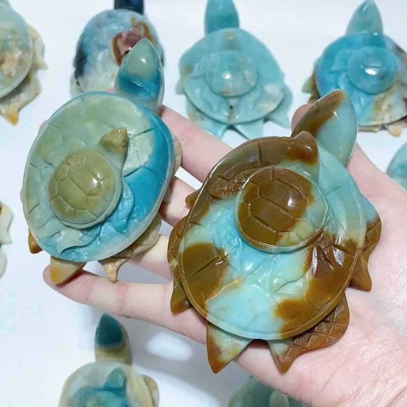 10 Pieces Caribbean Calcite Sea Turtle Mom And Son Carving - Image 6