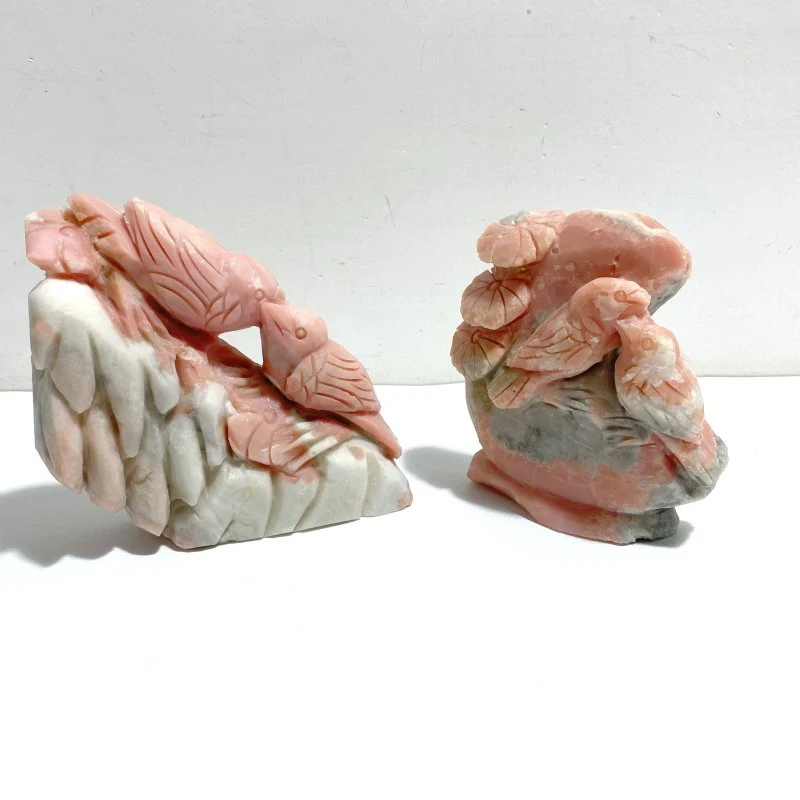 2 Pieces Cute Pink Opal Bird Carving