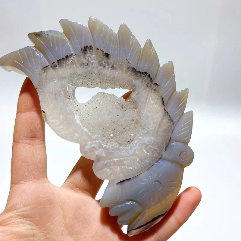 10 Pieces Geode Agate Druzy Indian Feathers Carving - Image 4
