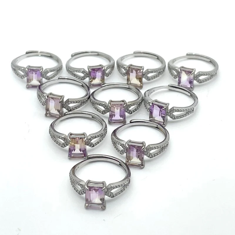 10 Pieces S925 Ametrine Sugar Cube Ring Style #1