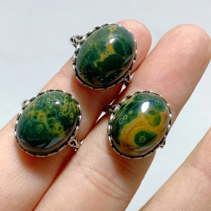 10 Pieces Different Styles S925 Sterling Silver 8th Vein Ocean Jasper Ring