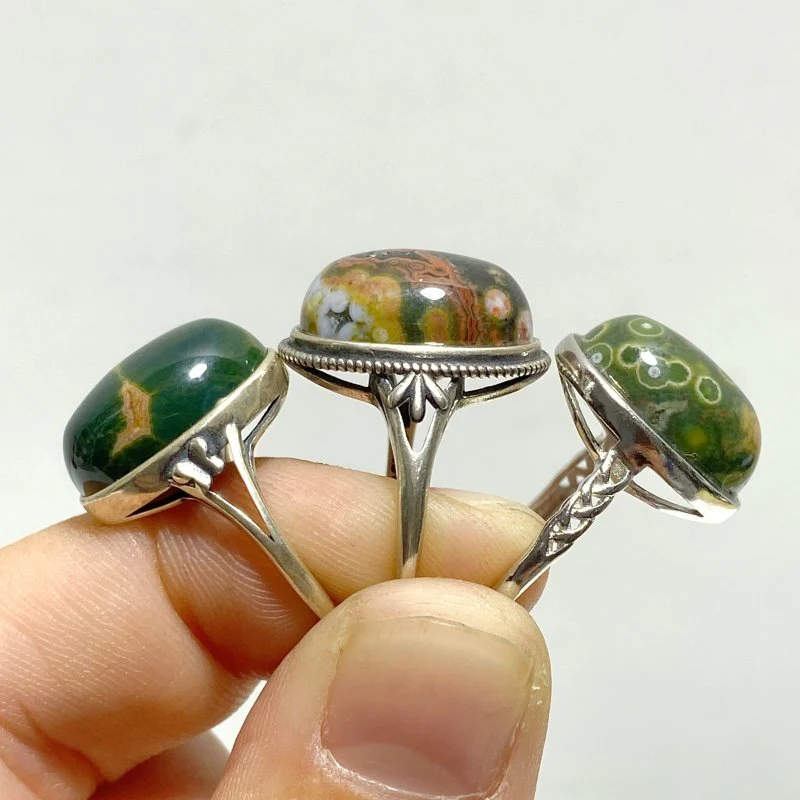 10 Pieces Different Styles S925 Sterling Silver 8th Vein Ocean Jasper Ring - Image 5