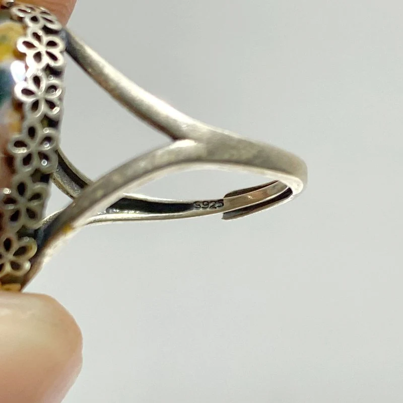10 Pieces Different Styles S925 Sterling Silver 8th Vein Ocean Jasper Ring - Image 6