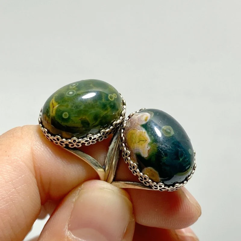 10 Pieces Different Styles S925 Sterling Silver 8th Vein Ocean Jasper Ring - Image 7