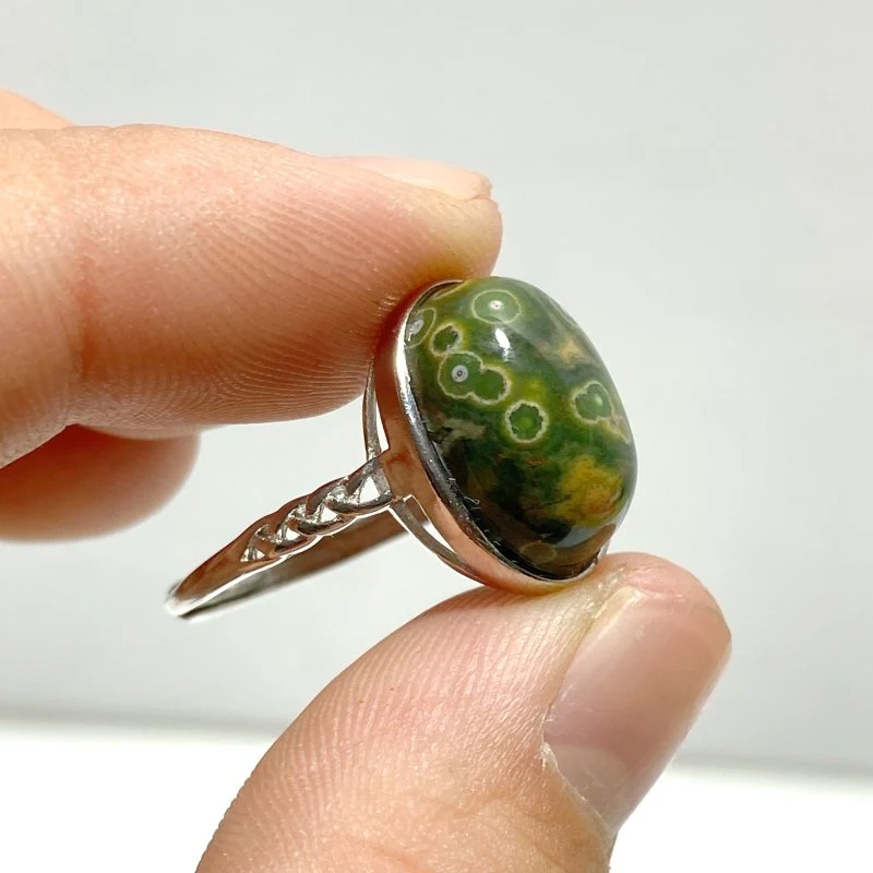10 Pieces Different Styles S925 Sterling Silver 8th Vein Ocean Jasper Ring - Image 8