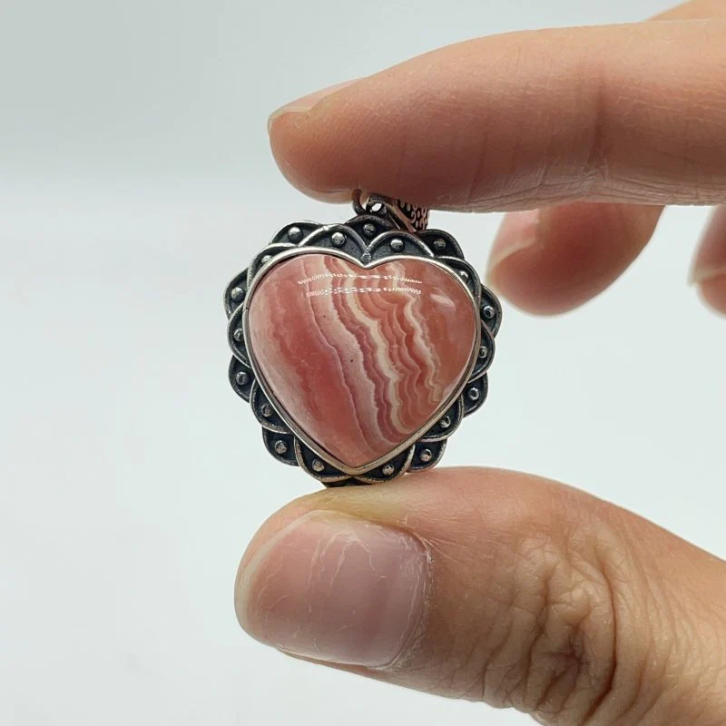 14 Pieces Sterling Silver Heart Rhodochrosite Different Styles Beautiful Pendant - Image 2