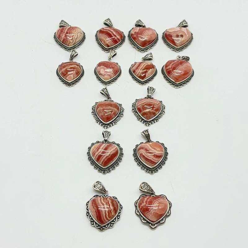 14 Pieces Sterling Silver Heart Rhodochrosite Different Styles Beautiful Pendant - Image 3