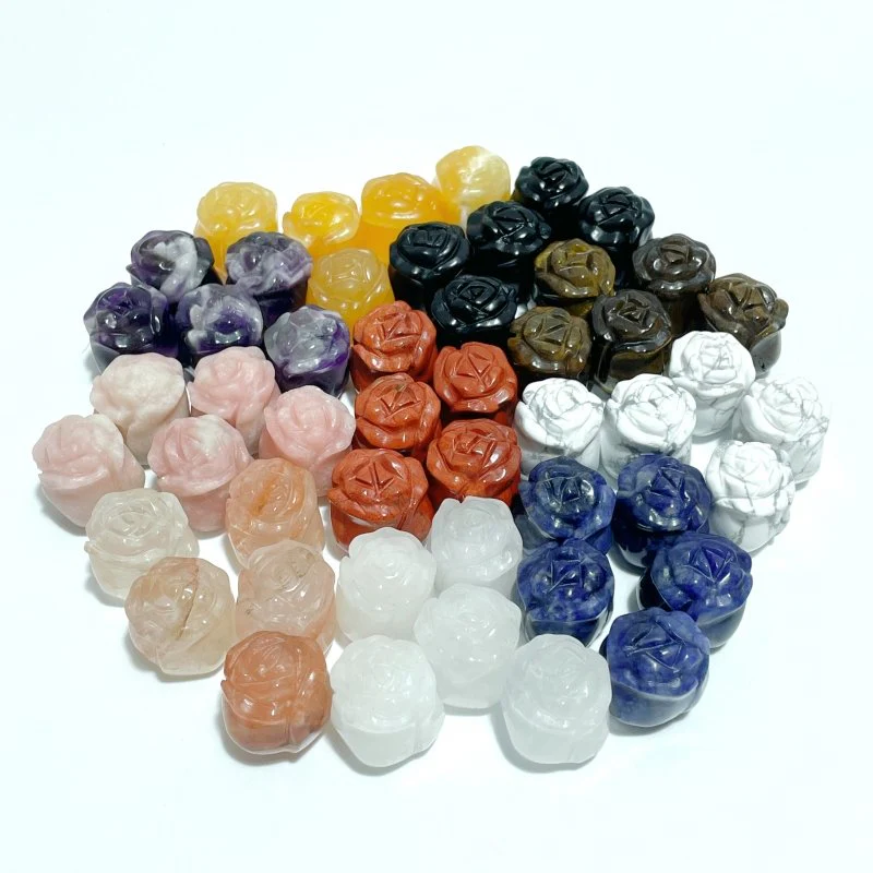 10 Types Small Rose Flower Carving Wholesale Fire Quartz Clear Quartz Yellow Calcite