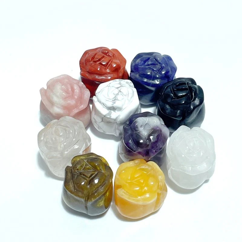 10 Types Small Rose Flower Carving Wholesale Fire Quartz Clear Quartz Yellow Calcite - Image 2