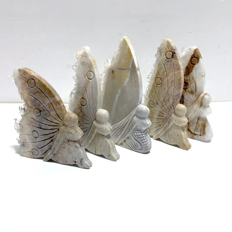 15 Pieces Clear Quartz Cluster Butterfly Fairy Carving - Image 5