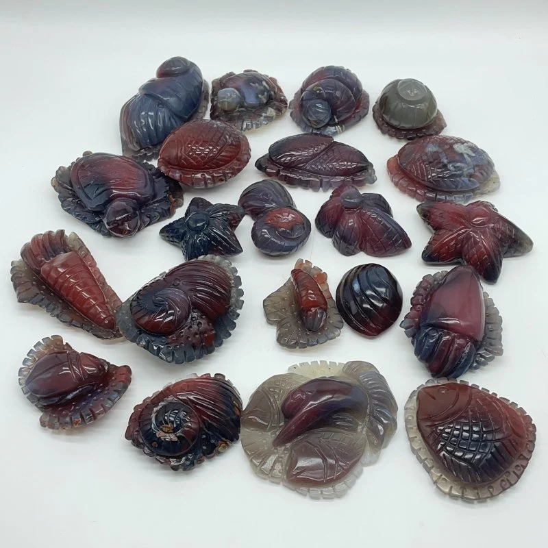21 Pieces African Red Agate Sea Animals Carving