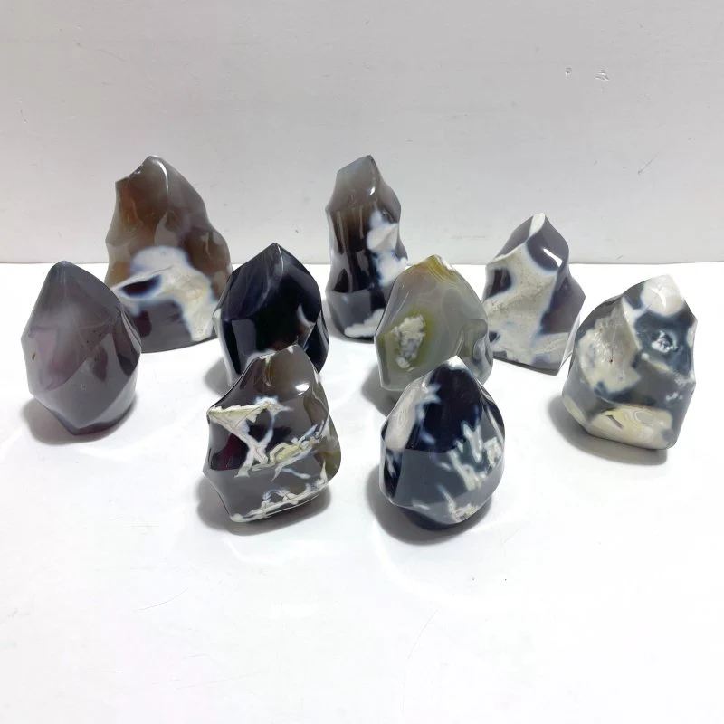 9 Pieces Black Orca Agate Flame Carving