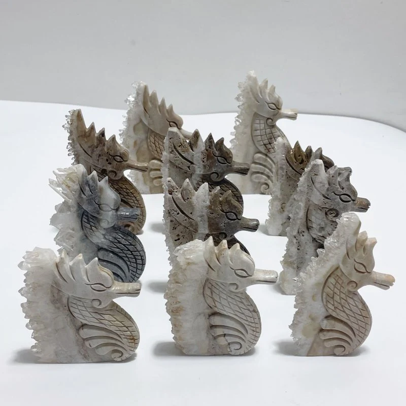 11 Pieces Clear Quartz Cluster Seahorse Carving