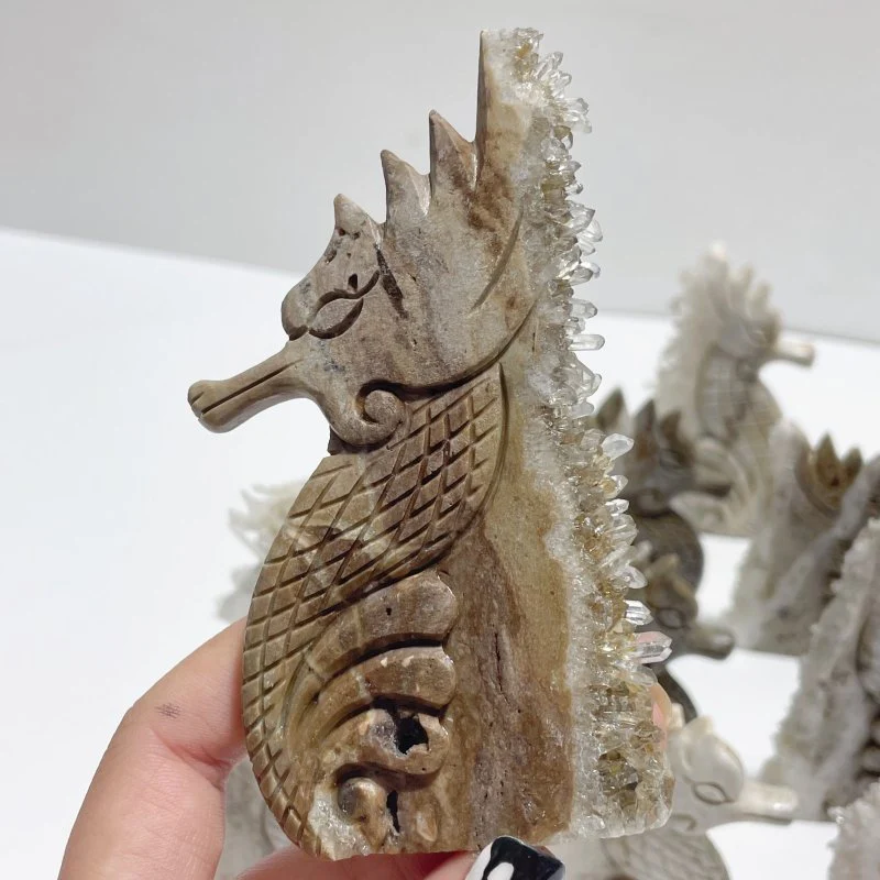11 Pieces Clear Quartz Cluster Seahorse Carving - Image 5