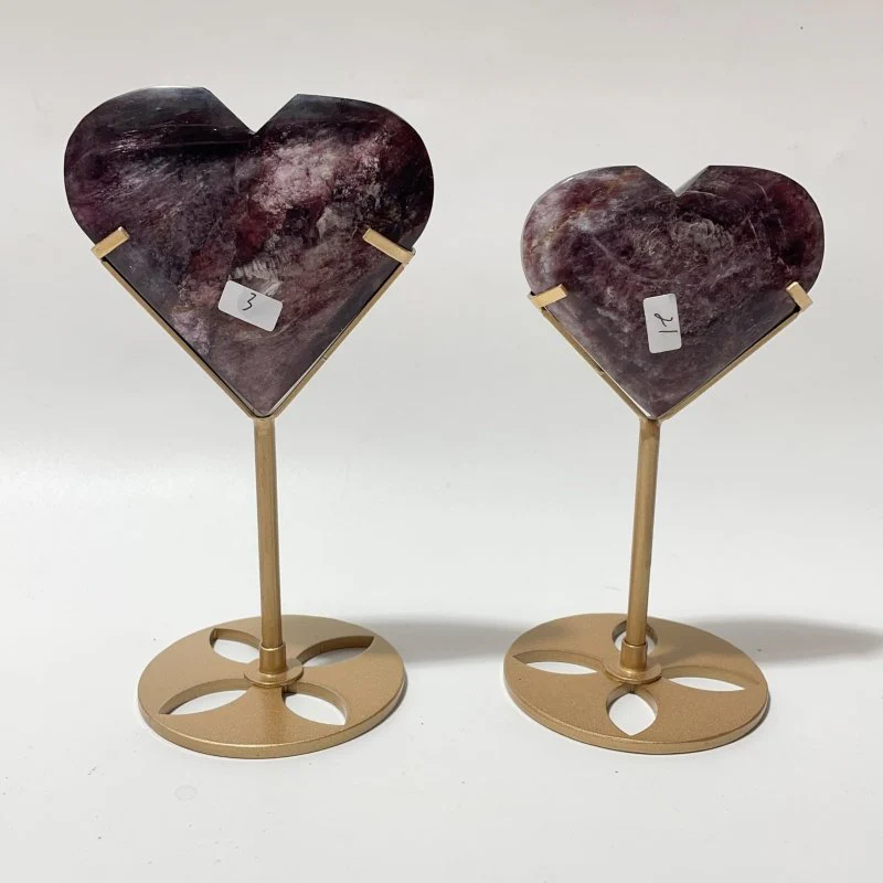 12 Pieces High Quality Flash Lepidolite Heart With Stand - Image 4