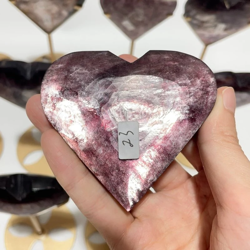 12 Pieces High Quality Flash Lepidolite Heart With Stand - Image 5